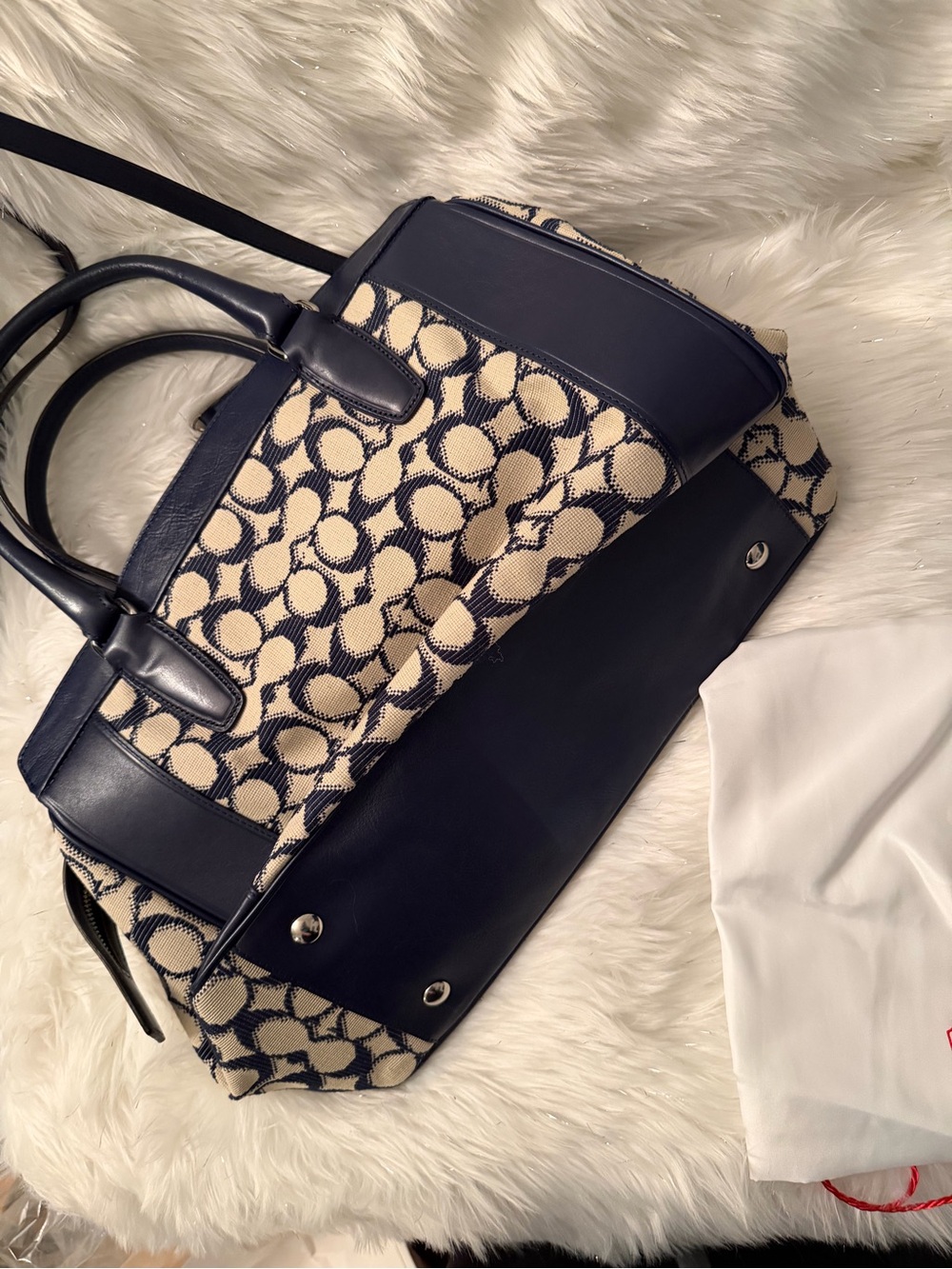 Vintage Coach Navy and Cream Signature Satchel with Tassels - Picture 2 of 4